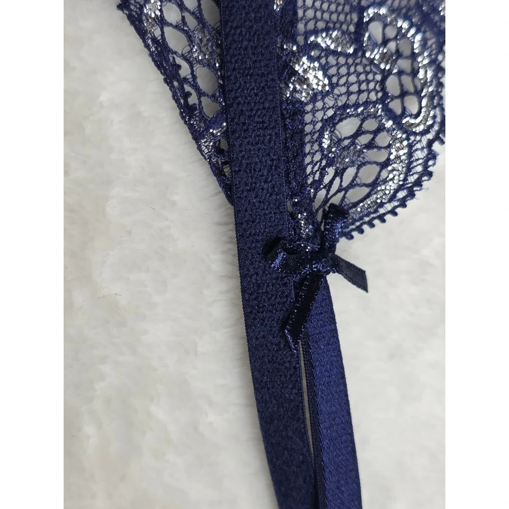 Victoria's Secret‎ NWT Dream Angels Navy Silver Metallic Lace Garter  Belt XS/S